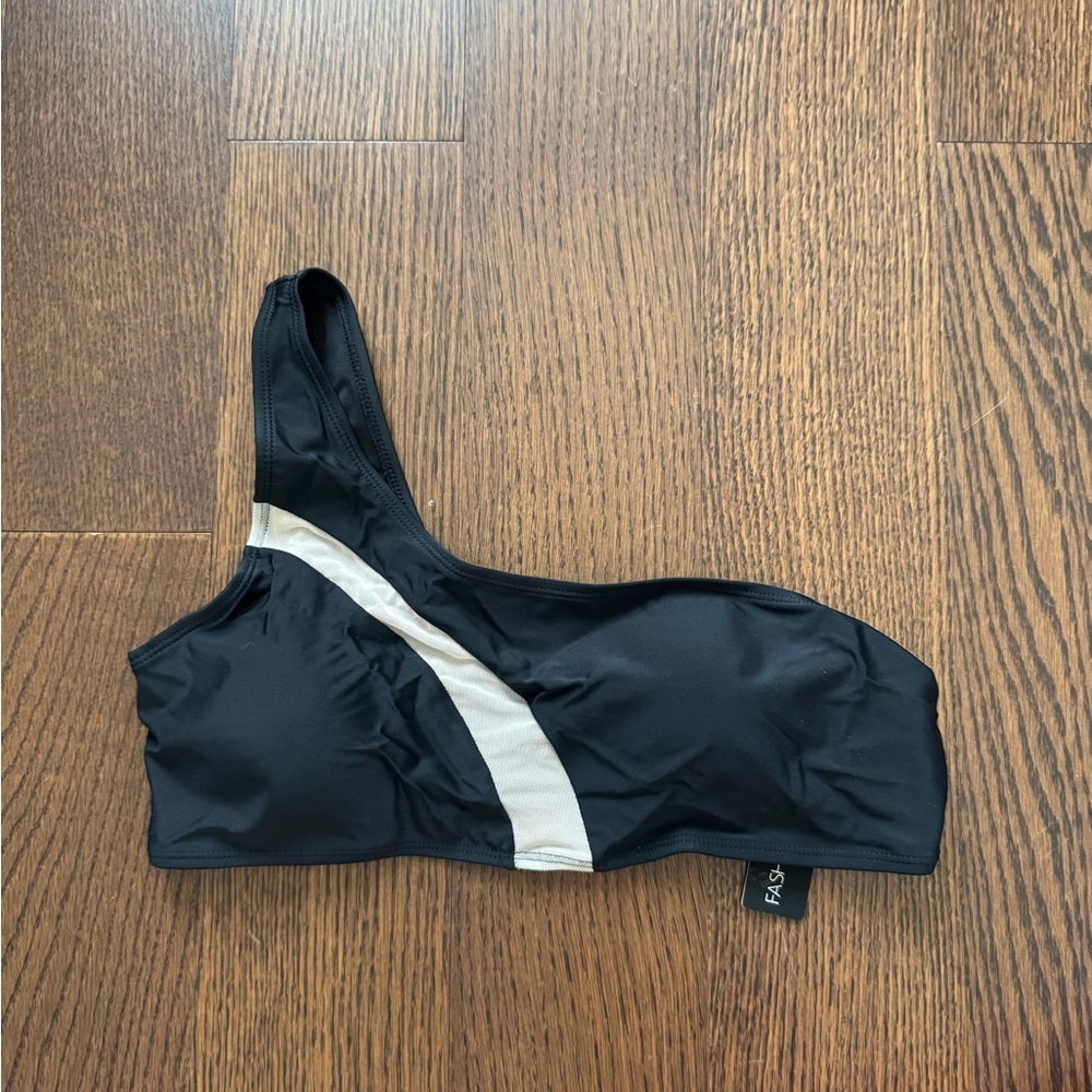 NEW Black Mesh One-Shoulder Swim Top